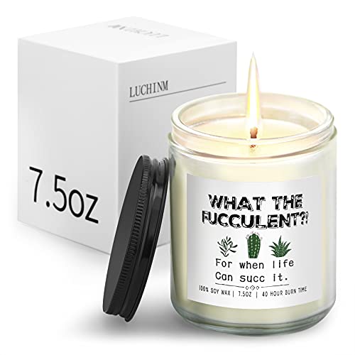 LUCHINM Scented Soy Candles What The Fucculent Candle Funny Gifts for Home Women  Men Friend Christmas Birthday Gifts for Girlfriend  BFF Plant Lover Plant Décor White